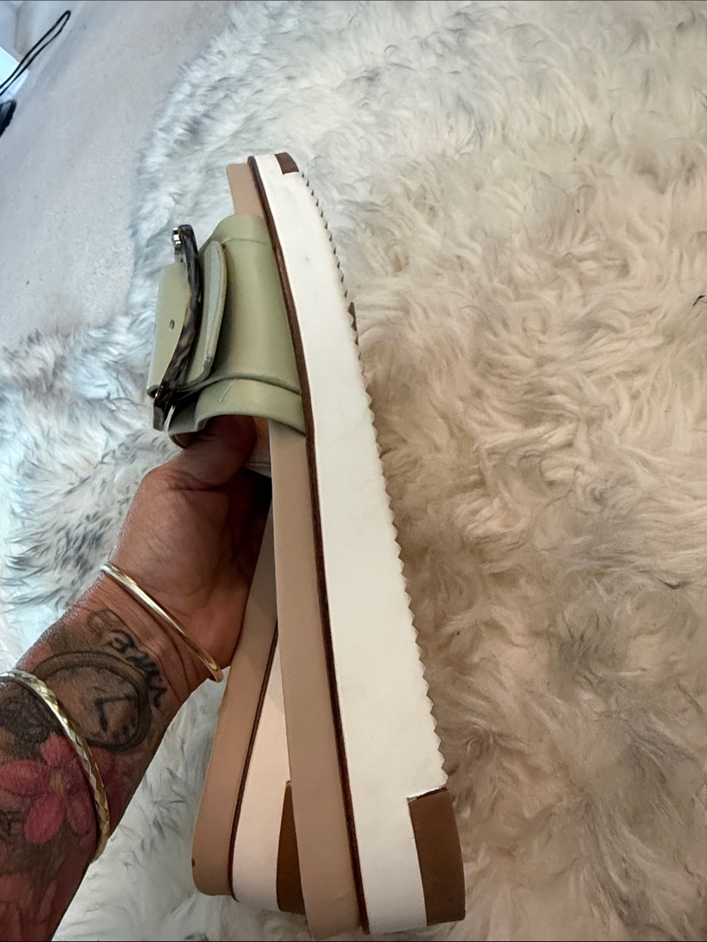 Sam Edelman Pistachio Slide Sandals with Marbled Buckle - Picture 6 of 8